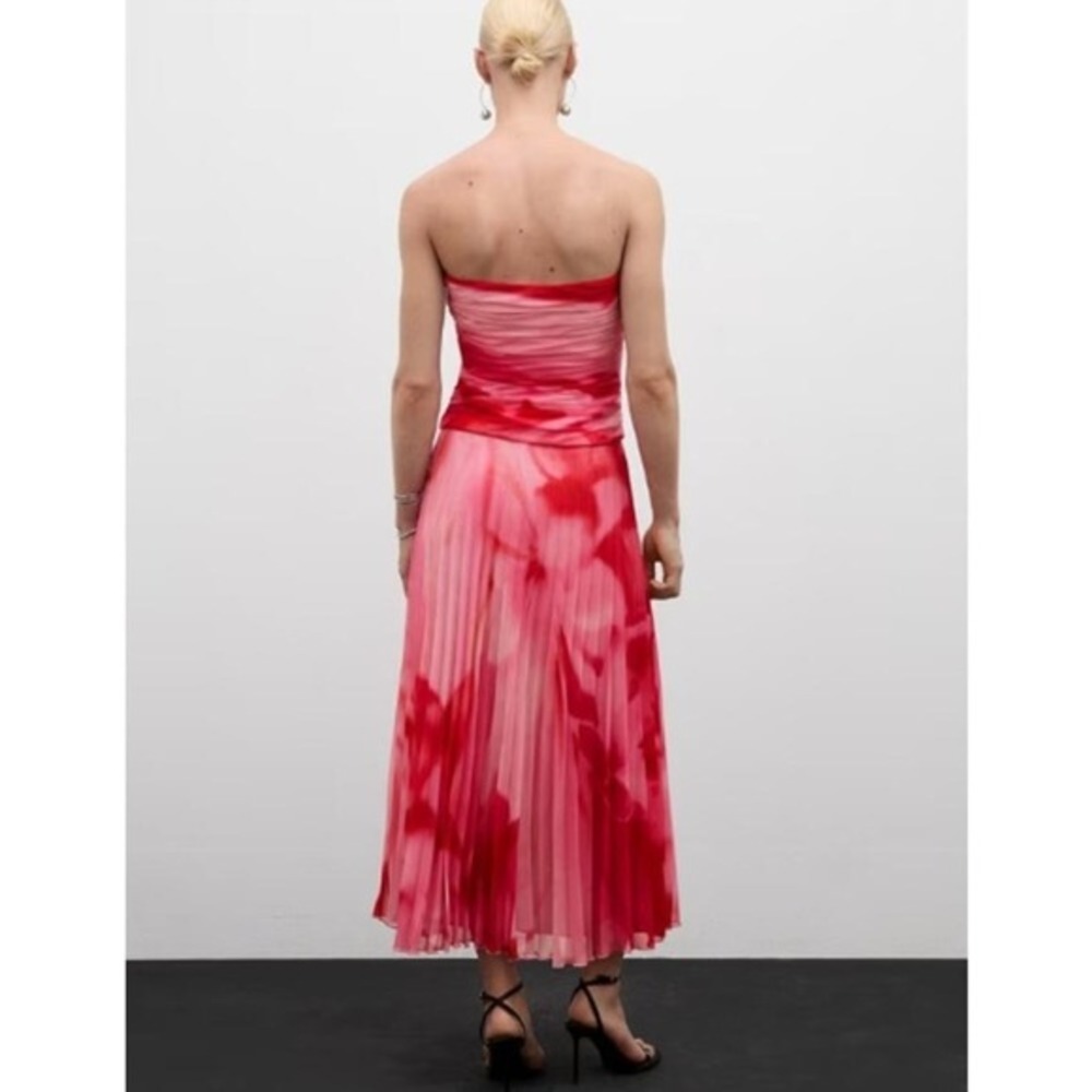 Mango MNG Falda Tulipan Italy Accordion Midi Skirt Size L Ombre Pink Pleated NWT - Picture 4 of 12